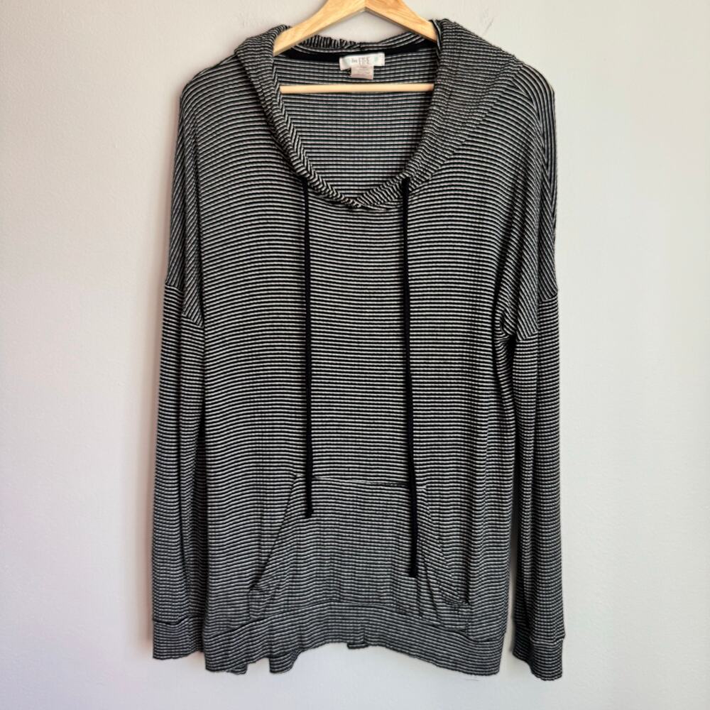 Love Fire Women's Hoodie Medium Black Striped Loungewear Soft Kangaroo